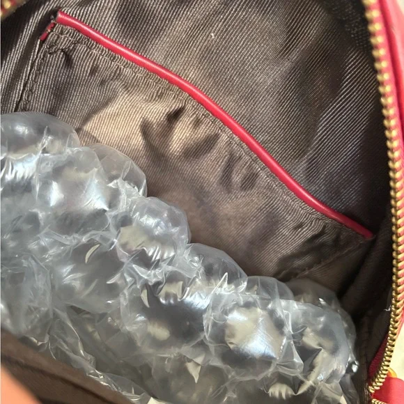 DESIGNER INSPIRED G G MARMONT Red Round Crossbody Bag with Gold Accents - Picture 11 of 12